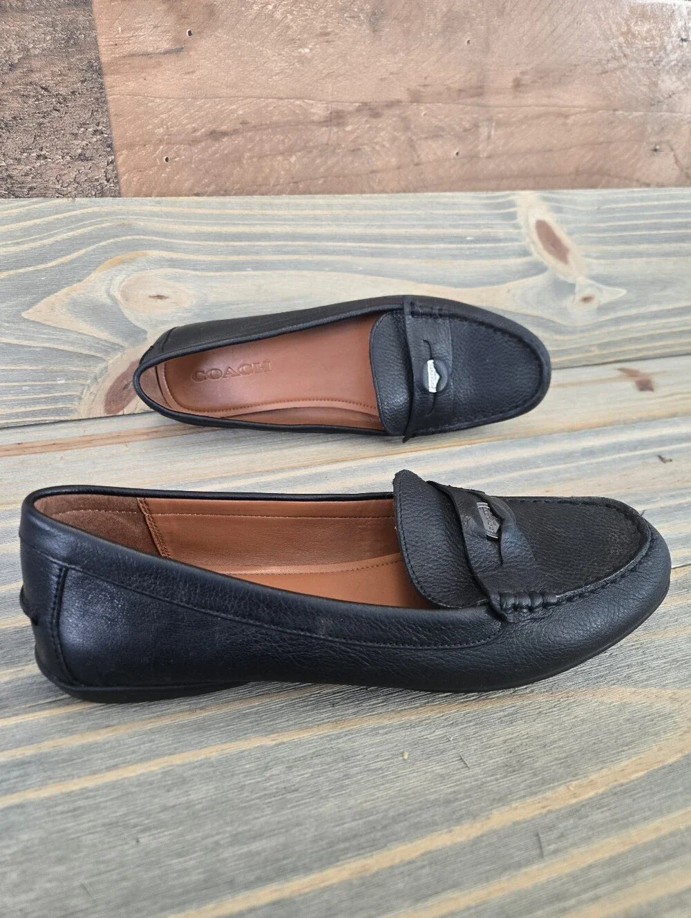 COACH FG1268 Leather Penny Loafers Black Size 9.5 B